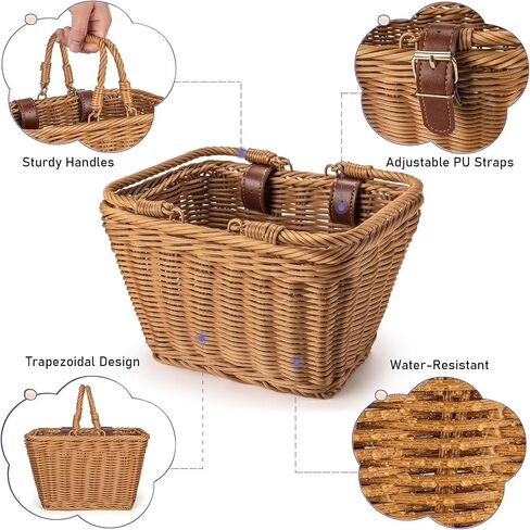 CXWXC Kids Bike Basket - Front Bicycle Bike Basket for Girls - Handmade Woven Wicker Bike Baskets with Handle, Adjustable Leather Straps in Saudi Arabia