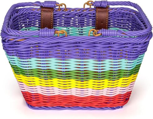 CXWXC Kids Bike Basket - Front Bicycle Bike Basket for Girls - Handmade Woven Wicker Bike Baskets with Handle, Adjustable Leather Straps in Saudi Arabia