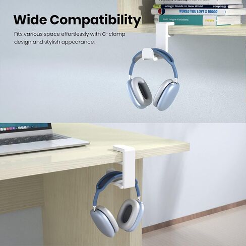 Rotating Headphone Stand - EURPMASK PC Gaming Headset Stand, Adjustable Clamp-on Headphone Holder, Headphone Hanger Hook Under Desk with 360 Degree Swivel&Cable Clip Organizer - Black+White in Saudi Arabia
