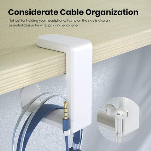 حامل سماعة الرأس الدوار - حامل سماعة الرأس لألعاب الكمبيوتر EURPMASK، حامل سماعة الرأس بمشبك قابل للتعديل، خطاف تعليق سماعة الرأس أسفل المكتب مع منظم مشبك كابل دوار 360 درجة - أسود + أبيض in Kuwait