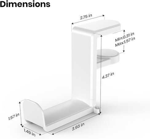حامل سماعة الرأس الدوار - حامل سماعة الرأس لألعاب الكمبيوتر EURPMASK، حامل سماعة الرأس بمشبك قابل للتعديل، خطاف تعليق سماعة الرأس أسفل المكتب مع منظم مشبك كابل دوار 360 درجة - أسود + أبيض in Kuwait