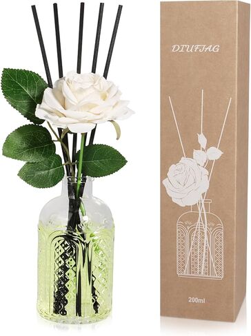6.7 oz Jasmine Reed Diffuser with 5 Black Fiber Sticks, 200 ml Scent Diffuser for Home, Air Fresheners Long Lasting up to 50 Days,with Artificial Flower Leaf in Saudi Arabia