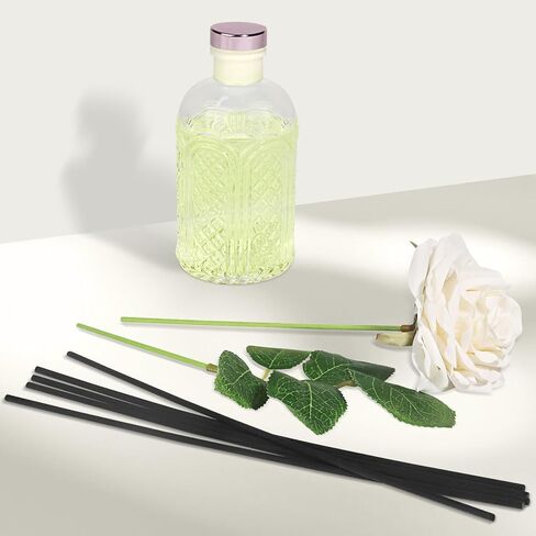 6.7 oz Jasmine Reed Diffuser with 5 Black Fiber Sticks, 200 ml Scent Diffuser for Home, Air Fresheners Long Lasting up to 50 Days,with Artificial Flower Leaf in Saudi Arabia