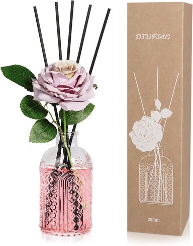 6.7 oz Jasmine Reed Diffuser with 5 Black Fiber Sticks, 200 ml Scent Diffuser for Home, Air Fresheners Long Lasting up to 50 Days,with Artificial Flower Leaf in Saudi Arabia