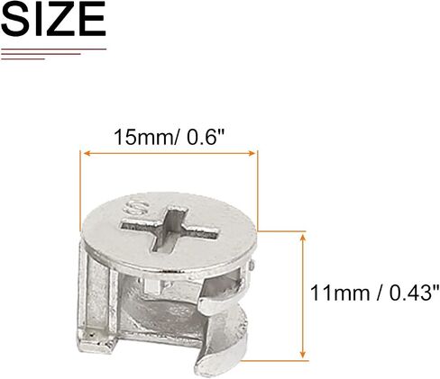 15x11mm(DxH) Cam Lock Nut - 50Pack - Good for Wood Wardrobe Table Bookshelf - Furniture Cam Fittings Connectors W/Black Cover - Silver Tone in Saudi Arabia