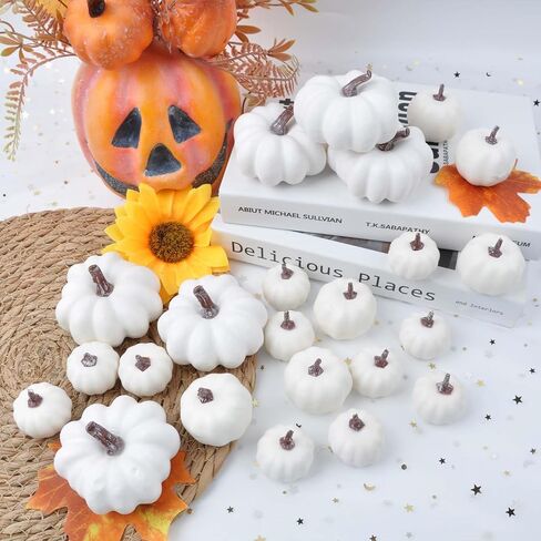 Pumpkin Decorating Kit 24Pcs Different Sizes Mini Pumpkins for Decorating Fake Pumpkins Thanksgiving Halloween Fall Home Centerpiece Decor (Orange) in Saudi Arabia
