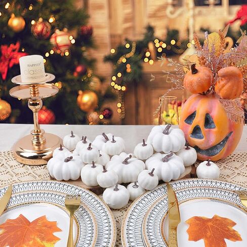 Pumpkin Decorating Kit 24Pcs Different Sizes Mini Pumpkins for Decorating Fake Pumpkins Thanksgiving Halloween Fall Home Centerpiece Decor (Orange) in Saudi Arabia