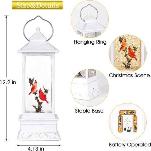 Christmas Snow Globes, Cardinal Birds Scene Snow Globes,Glittering Lantern with Timer, Snow Globe Lantern USB or Battery Powered for Desktop Ornament, Christmas Decoration and Gifts in Saudi Arabia