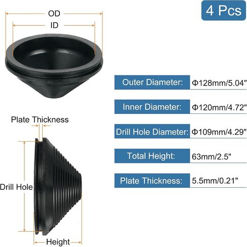 uxcell Tower Shaped Grommet, 4 Pcs 4-1/2"(115mm) Inner Diameter, Rubber Grommets Firewall Plug Grommets Hole Plug for Wire Cable Plug Plumbing, Black in Saudi Arabia