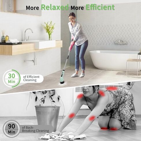 Upgraded Electric Spin Scrubber,Waterproof Cordless Shower Cleaning Brush,Power Shower Scrubber with 6 Replaceable Brush Heads & Adjustable Extension Handle,Electric Mop for Bathroom,Tub,Tile in Kuwait