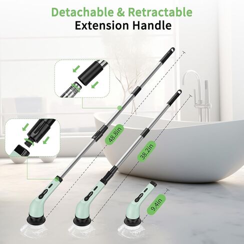 Upgraded Electric Spin Scrubber,Waterproof Cordless Shower Cleaning Brush,Power Shower Scrubber with 6 Replaceable Brush Heads & Adjustable Extension Handle,Electric Mop for Bathroom,Tub,Tile in Kuwait