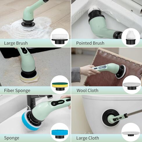 Upgraded Electric Spin Scrubber,Waterproof Cordless Shower Cleaning Brush,Power Shower Scrubber with 6 Replaceable Brush Heads & Adjustable Extension Handle,Electric Mop for Bathroom,Tub,Tile in Kuwait