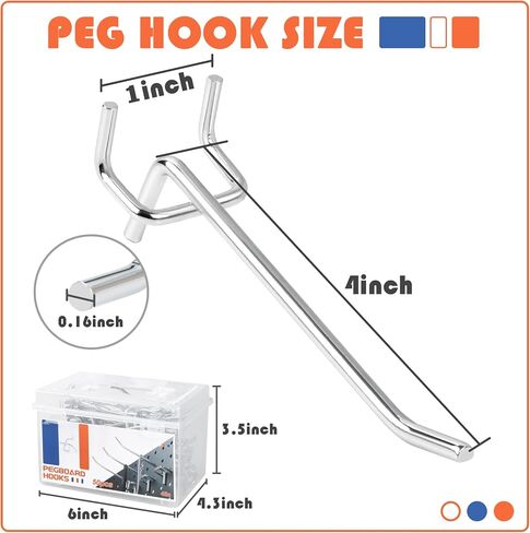 70pcs 2/4/6/8in Peg Board Hooks for Hanging, Pegboard Hooks Heavy Duty with Storage Box for 1/4 Pegboard, Garage, Store Shelving, Wall Hanging, Metal Peg Board Tool Hangers Organizer Accessories Kit in Saudi Arabia