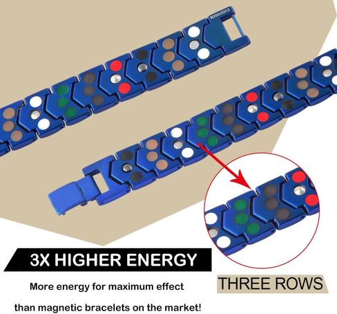 Magnetic Bracelet for Men Three rows Energy Stainless Steel Black Bracelet Magnet Link Mens Jewelry 8.66 inches in Saudi Arabia
