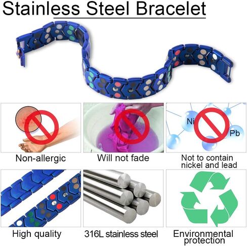 Magnetic Bracelet for Men Three rows Energy Stainless Steel Black Bracelet Magnet Link Mens Jewelry 8.66 inches in Saudi Arabia