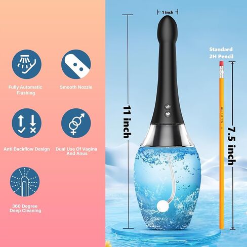 Enema Anal Douche for Men Women, Electric Enema Bulb with 7-Mode, Anti Backflow Colon Cleaner with 5 Water Outlets 3-Level Spray, Skin-Friendly Silicone 16 fl oz in Kuwait