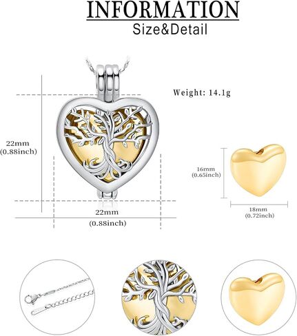 Tree of Life Urn Necklaces for Ashes Heart Shape Cremation Jewelry Memorial Keepsake Jewelry Gifts for Women Men Memorial Lockets Ashes Holder for Pet in Saudi Arabia