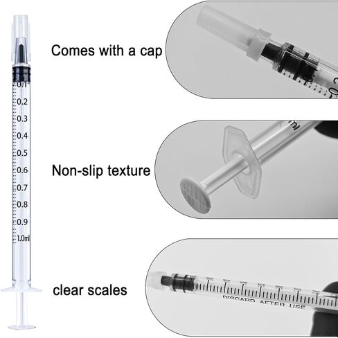 1ml Syringe with Cap,1ml Syringe Without Needle for Liquids,30 Pack Sterile Packaged in Saudi Arabia