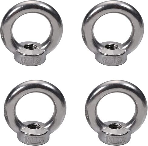 MroMax 4Pcs Lifting Eye Nut M12 Metric Female Thread Ring Shape Nut 304 Stainless Steel Round Shape Fastener Lifting Ring for Rope Fitting Silver in Saudi Arabia