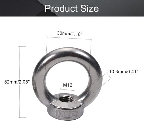 MroMax 4Pcs Lifting Eye Nut M12 Metric Female Thread Ring Shape Nut 304 Stainless Steel Round Shape Fastener Lifting Ring for Rope Fitting Silver in Saudi Arabia