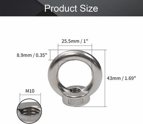 MroMax 4Pcs Lifting Eye Nut M12 Metric Female Thread Ring Shape Nut 304 Stainless Steel Round Shape Fastener Lifting Ring for Rope Fitting Silver in Saudi Arabia