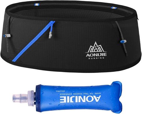 Running Pouch Belt Waist Pack Fanny Bag with 250ml Soft Water Bottle, Bounce Free Fashion Workout Jogging Travelling Money Pocket Belt for Women (Black, Small Size) in Kuwait