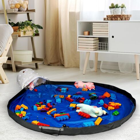 Toy Storage Basket and Playmat - Large Toy Blanket Storage Mat with Zippers - Slide Away Canvas Bag Storage Bin - Sturdy Kids Storage Baskets & Mat - Toy Bag Play Mat For Girls & Boys, Light Grey in Saudi Arabia
