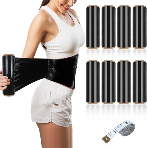 8 لفات بطول 50 مترًا من البلاستيك الأسموزي الأسود، لفافة الجسم للتمرين والتعرق، لفافة الجسم الحرارية، لفافة الطاقة لتأثير الجسم in Kuwait