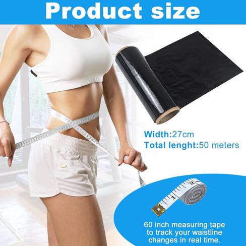 8 لفات بطول 50 مترًا من البلاستيك الأسموزي الأسود، لفافة الجسم للتمرين والتعرق، لفافة الجسم الحرارية، لفافة الطاقة لتأثير الجسم in Kuwait