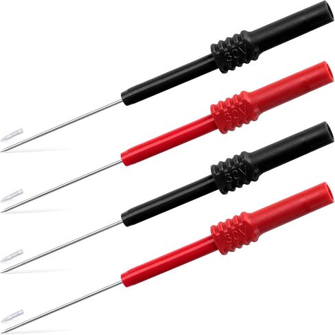 4Pcs 0.7mm Test Probe Pins, Stainless Steel Wire Piercing Needle, Non-Destructive Insulation Multimeter Test Lead Back Super Tip for Banana Socket Plug, Car Tester(Black Red) in Saudi Arabia