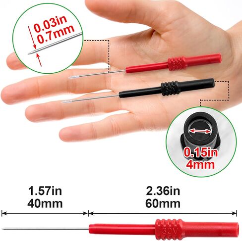 4Pcs 0.7mm Test Probe Pins, Stainless Steel Wire Piercing Needle, Non-Destructive Insulation Multimeter Test Lead Back Super Tip for Banana Socket Plug, Car Tester(Black Red) in Saudi Arabia