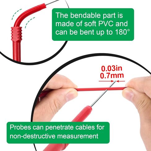 4Pcs 0.7mm Test Probe Pins, Stainless Steel Wire Piercing Needle, Non-Destructive Insulation Multimeter Test Lead Back Super Tip for Banana Socket Plug, Car Tester(Black Red) in Saudi Arabia