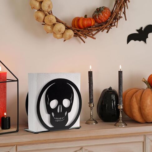 قطعتين من حامل مناديل جمجمة الهالوين، حامل مناديل معدنية سوداء، حامل مناديل العشاء والكوكتيل الجديد، حامل مناديل ورقية، منظم للمنزل، المطبخ، المطعم، ديكور الفندق in Kuwait