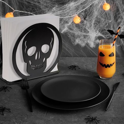 قطعتين من حامل مناديل جمجمة الهالوين، حامل مناديل معدنية سوداء، حامل مناديل العشاء والكوكتيل الجديد، حامل مناديل ورقية، منظم للمنزل، المطبخ، المطعم، ديكور الفندق in Kuwait