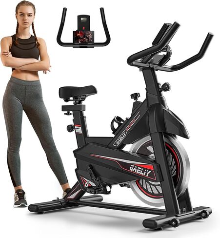 Exercise Bike,Indoor Cycling Bike Stationary with Comfortable Seat Cushion,Brake Pad Silent Belt Drive for Home Cardio,Workout Bike with 300lbs Weight Capacity,Black Orange in Saudi Arabia