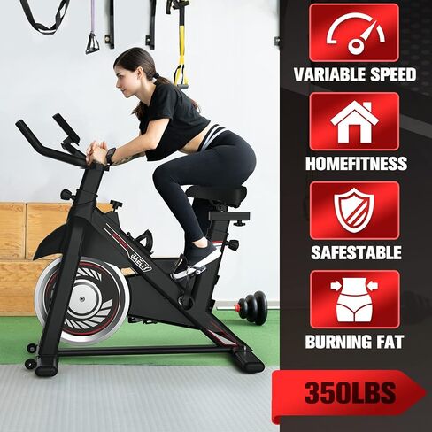 Exercise Bike,Indoor Cycling Bike Stationary with Comfortable Seat Cushion,Brake Pad Silent Belt Drive for Home Cardio,Workout Bike with 300lbs Weight Capacity,Black Orange in Saudi Arabia