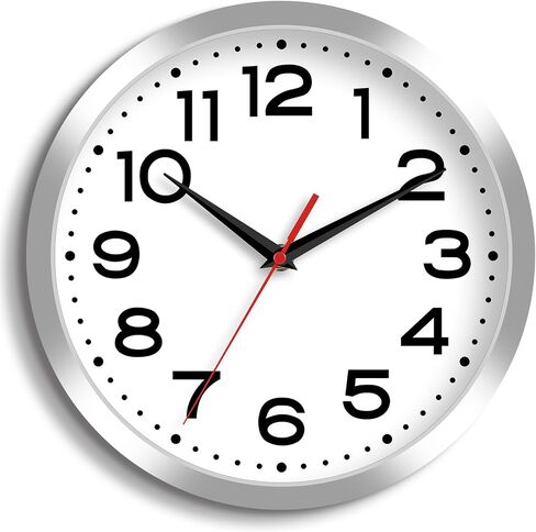 Wall Clock Silent Non-Ticking Modern Clock Battery Operated 8 Inch Small Classic Analog Decorative for Kitchen, Bathroom, Office, Bedroom, Home(Silver) in Saudi Arabia