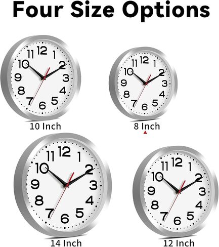 Wall Clock Silent Non-Ticking Modern Clock Battery Operated 8 Inch Small Classic Analog Decorative for Kitchen, Bathroom, Office, Bedroom, Home(Silver) in Saudi Arabia
