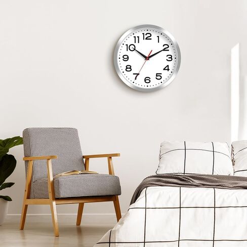 Wall Clock Silent Non-Ticking Modern Clock Battery Operated 8 Inch Small Classic Analog Decorative for Kitchen, Bathroom, Office, Bedroom, Home(Silver) in Saudi Arabia