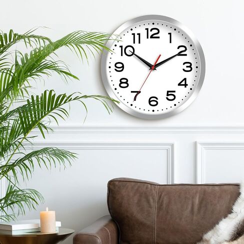 Wall Clock Silent Non-Ticking Modern Clock Battery Operated 8 Inch Small Classic Analog Decorative for Kitchen, Bathroom, Office, Bedroom, Home(Silver) in Saudi Arabia