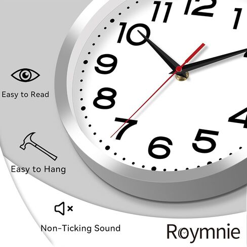 Wall Clock Silent Non-Ticking Modern Clock Battery Operated 8 Inch Small Classic Analog Decorative for Kitchen, Bathroom, Office, Bedroom, Home(Silver) in Saudi Arabia
