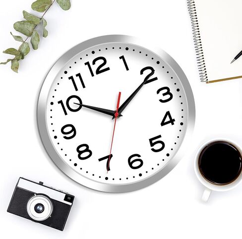 Wall Clock Silent Non-Ticking Modern Clock Battery Operated 8 Inch Small Classic Analog Decorative for Kitchen, Bathroom, Office, Bedroom, Home(Silver) in Saudi Arabia