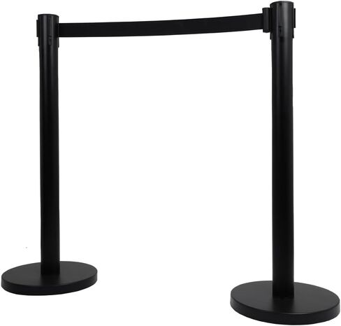 [2 Pack] Commercial Quaility Crowd Control Stanchion Set, 9.5 Foot Black Retractable Belt, 16 Pound Base, Portable Temporary Barriers Barricades for Indoor & Outdoor in Kuwait