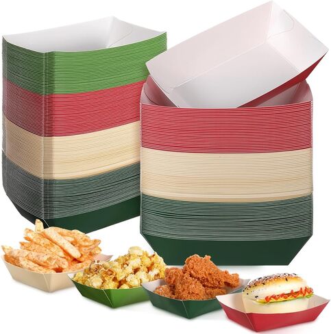 120 قطعة من قوارب طعام ورقية لعيد الميلاد بوزن 1 رطل للاستعمال مرة واحدة، صواني طعام للوجبات الخفيفة وصواني ناتشو، حاملات قوارب تقديم الطعام للاستعمال مرة واحدة، حاوية طعام للوجبات الخفيفة والحلوى لتزيين مستلزمات حفلات عيد الميلاد in Kuwait