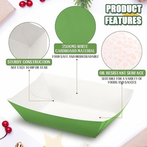 120 قطعة من قوارب طعام ورقية لعيد الميلاد بوزن 1 رطل للاستعمال مرة واحدة، صواني طعام للوجبات الخفيفة وصواني ناتشو، حاملات قوارب تقديم الطعام للاستعمال مرة واحدة، حاوية طعام للوجبات الخفيفة والحلوى لتزيين مستلزمات حفلات عيد الميلاد in Kuwait