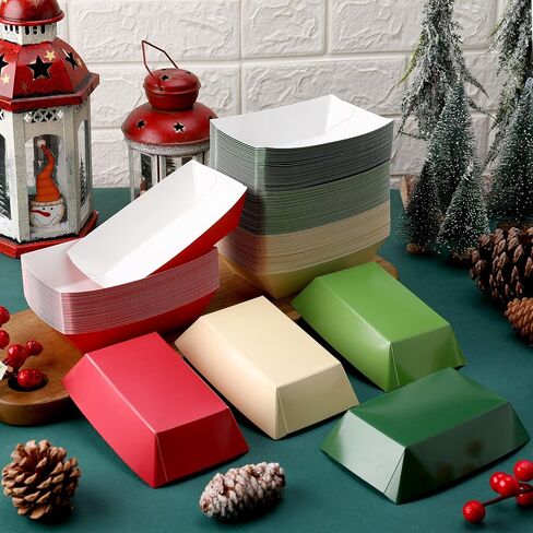 120 قطعة من قوارب طعام ورقية لعيد الميلاد بوزن 1 رطل للاستعمال مرة واحدة، صواني طعام للوجبات الخفيفة وصواني ناتشو، حاملات قوارب تقديم الطعام للاستعمال مرة واحدة، حاوية طعام للوجبات الخفيفة والحلوى لتزيين مستلزمات حفلات عيد الميلاد in Kuwait