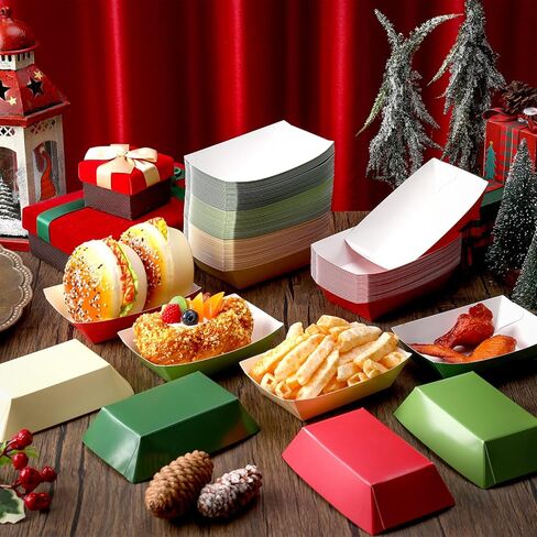 120 قطعة من قوارب طعام ورقية لعيد الميلاد بوزن 1 رطل للاستعمال مرة واحدة، صواني طعام للوجبات الخفيفة وصواني ناتشو، حاملات قوارب تقديم الطعام للاستعمال مرة واحدة، حاوية طعام للوجبات الخفيفة والحلوى لتزيين مستلزمات حفلات عيد الميلاد in Kuwait