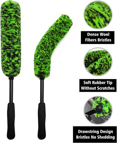Car Wheel Brush Kit, 3 Pack Long Handle Wheel Cleaning Brush and Detailing Brush, Scratch-Free Wheel Cleaner Brushes for Vehicle Motorcycle Rim Fenders Engine Exhaust Tips, Green in Saudi Arabia
