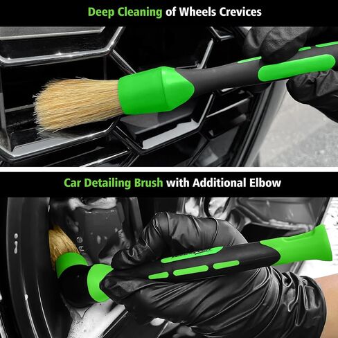 Car Wheel Brush Kit, 3 Pack Long Handle Wheel Cleaning Brush and Detailing Brush, Scratch-Free Wheel Cleaner Brushes for Vehicle Motorcycle Rim Fenders Engine Exhaust Tips, Green in Saudi Arabia