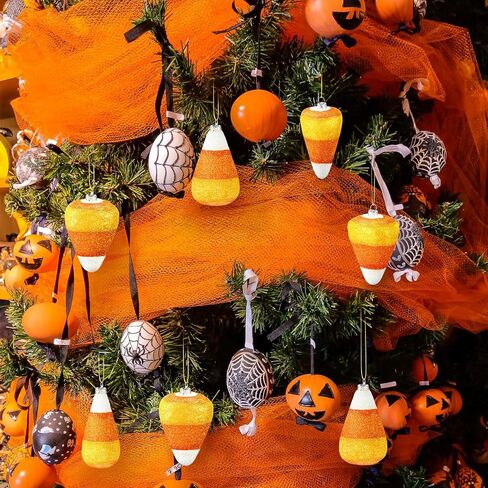 12 Pcs Halloween 3D Glitter Candy Corn Ornaments Large Halloween Candy Corn Hanging Pendant with Ropes Mini Tree Decorations for Halloween Christmas Holiday Garland Candy Party(Candy Style) in Saudi Arabia